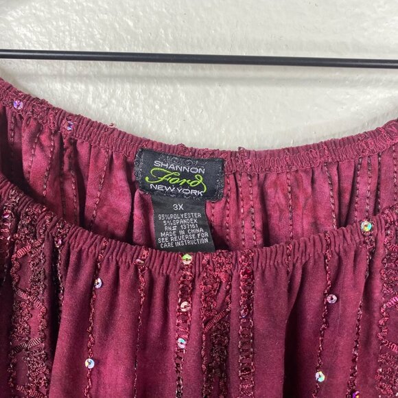 Shannon Ford New York Top Burgundy Sz 3X Embroidered Sequins Boho Peasant - Picture 3 of 11